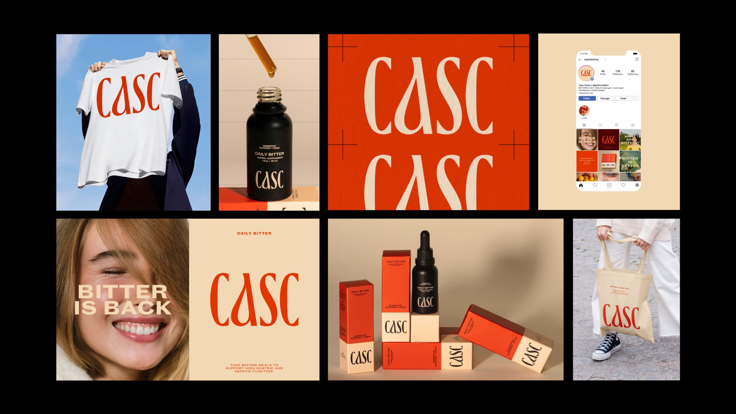 CASC Brand identity elements and black background