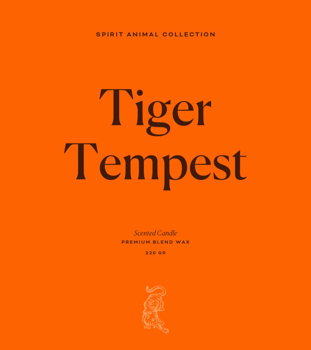 OJO Tiger Tempest typography, Spirit Animal Collection, orange background, brown typography