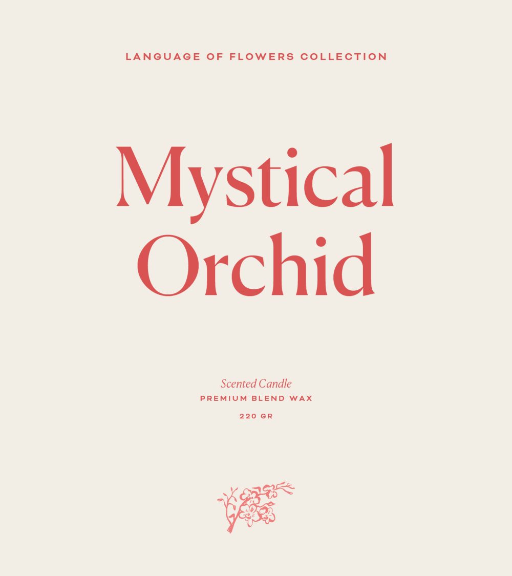 OJO Mystical Orchid typography, Language of Flowers Collection, white background, pink typography